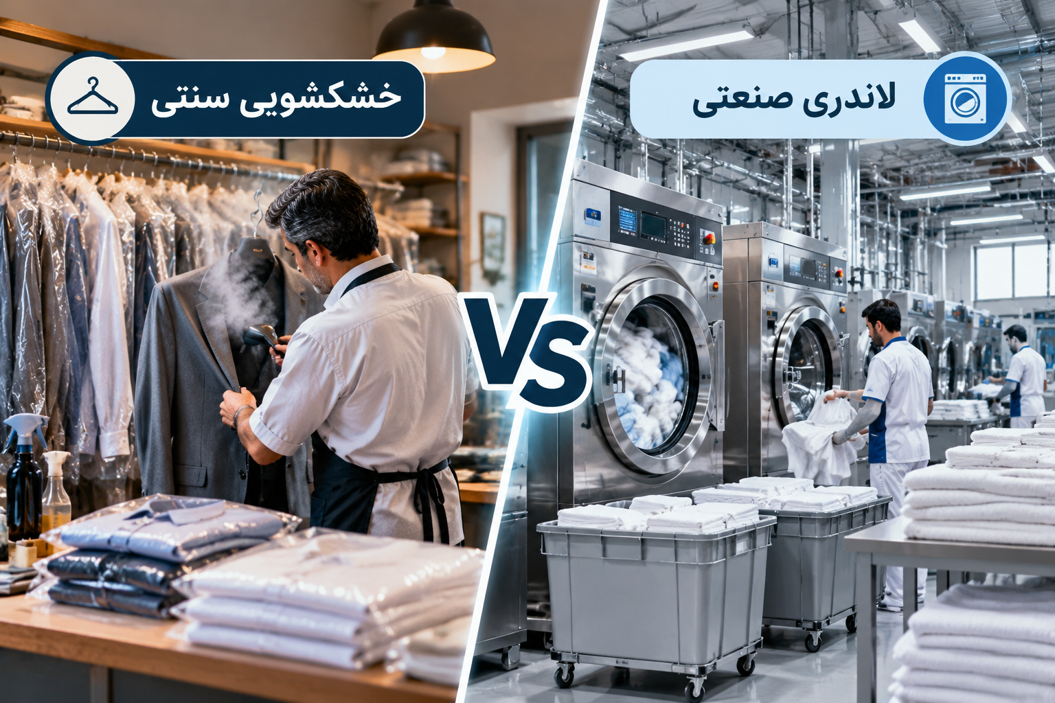 فرق لباسشویی صنعتی و خشکشویی سنتی
